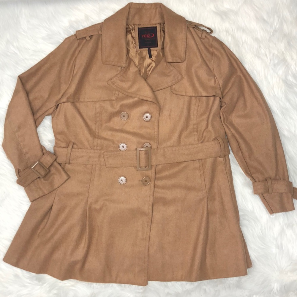 Yoki New York camel wool blend belted trench coat